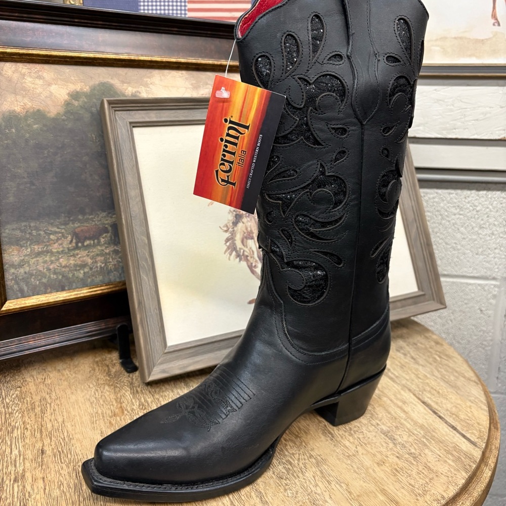 Ferrini Black Embroidered Heeled Boots